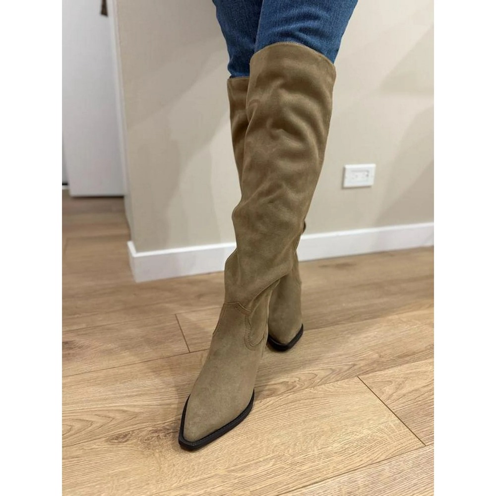 Time & Tru Women's Size 6 Faux Suede Over The Knee Boots Taupe Tan Sand New